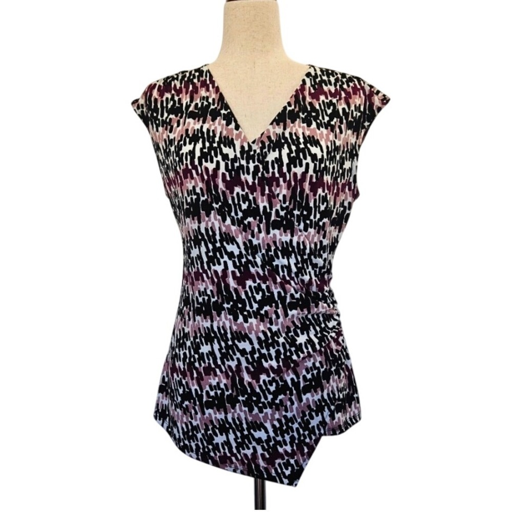 Ann Taylor Factory Women's M Sleeveless‎ V Neck Ruched Abstract Print Top